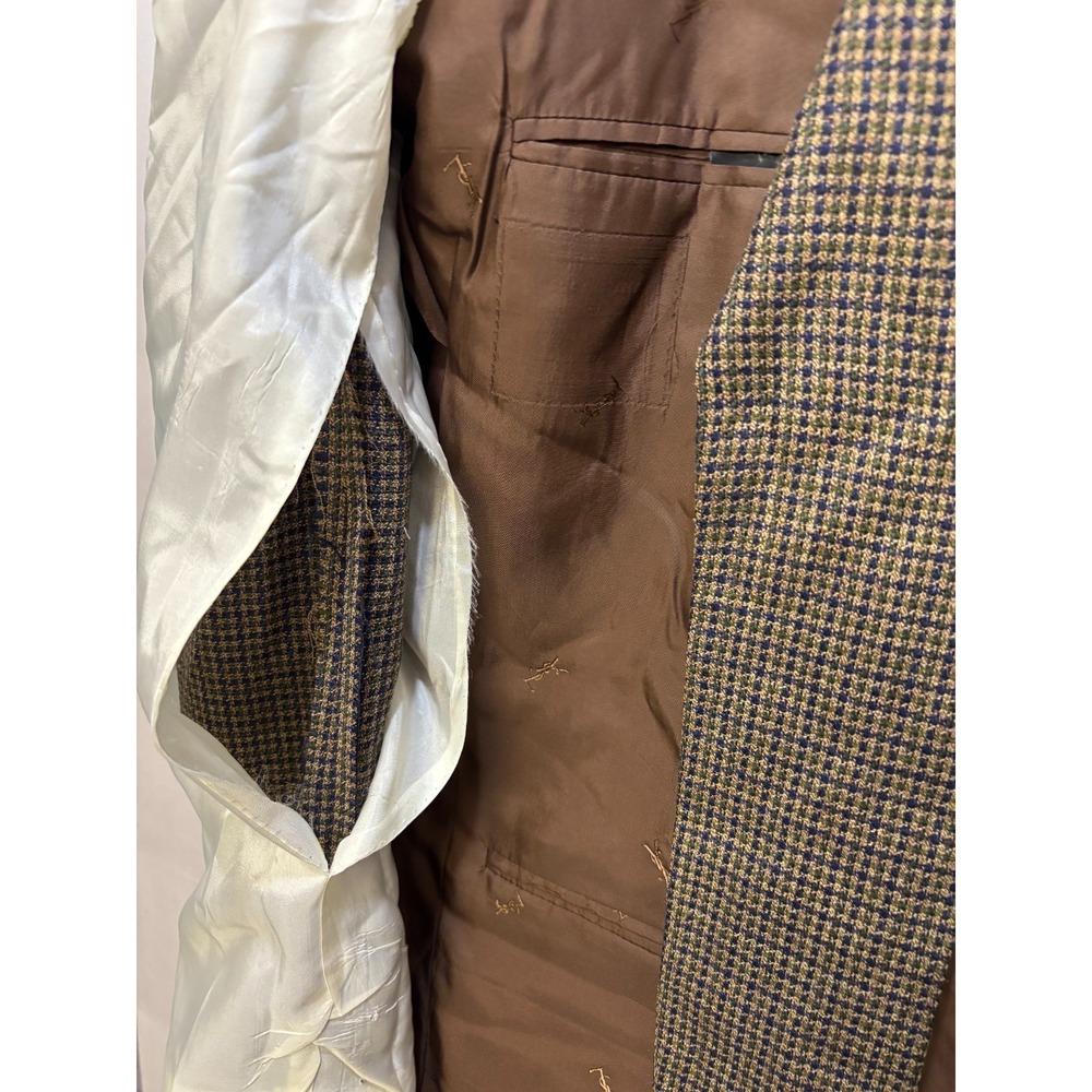 Yves Saint Laurent Blazer Jacket Mens Brown Houndstooth‎ Wool Blend Pockets - Picture 11 of 16